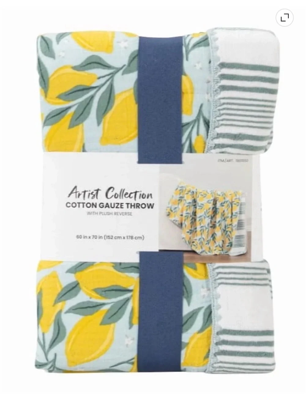 Berkshire Home Artist Collection Cotton Gauze Throw | Lemon Print | NWT